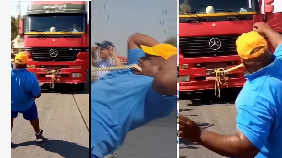 દાંતથી 16 ટનની ટ્રક ખેંચી, વીડિયો જોઇને હોંશ ઉડી જશે