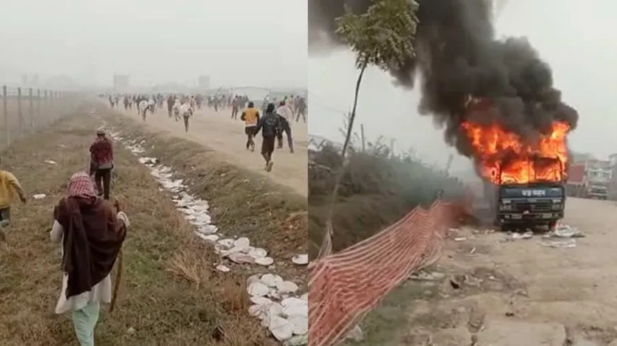 પોલીસે ખેડૂતો પર લાઠીચાર્જ કર્યો પછી ખેડૂતોએ પોલીસની ગાડીઓને લગાવી આગ