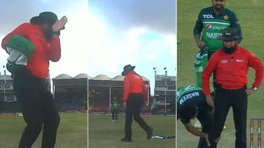 મેદાનની વચ્ચે પાકિસ્તાની અમ્પાયર ગુસ્સે થયા, ખેલાડીએ પકડ્યો પગ, જુઓ વીડિયો