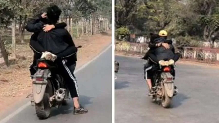 ચાલુ બાઇક પર રોમાન્સ કરવો કપલને પડ્યો મોંઘો, પોલીસે કરી કાર્યવાહી