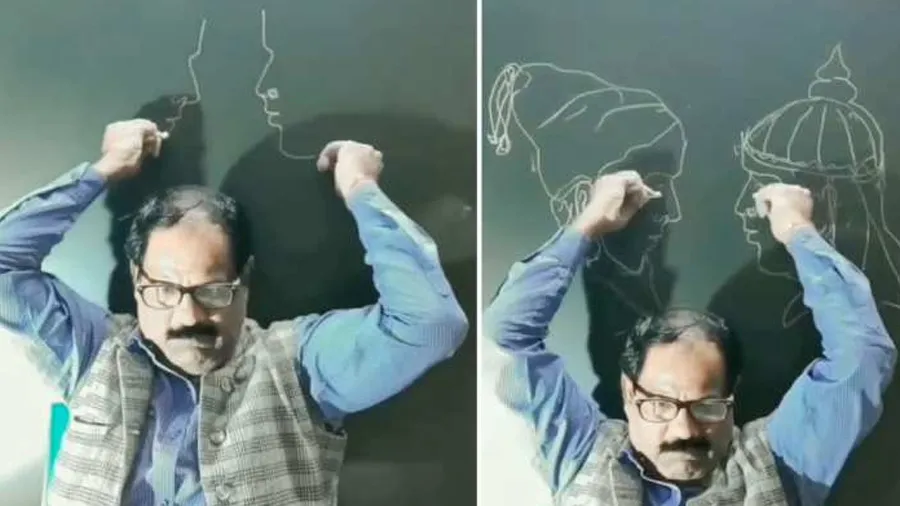 શિક્ષકે બંને હાથ વડે બનાવ્યો શિવાજી-મહારાણા પ્રતાપનો સ્કેચ, વીડિયો થયો વાયરલ
