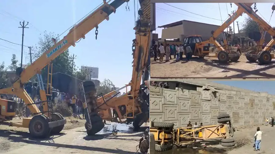 રાજકોટ: ઓવરબ્રીજના ચાલુ કામે ક્રેઇન નીચે પડી, લોકોમાં અફડાતફડી મચી