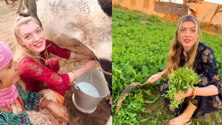 ભારતીય સાથે પરણેલી જર્મન છોકરી ગાય દોહીને ખેતરમાં કામ પણ કરે છે, જુઓ Video