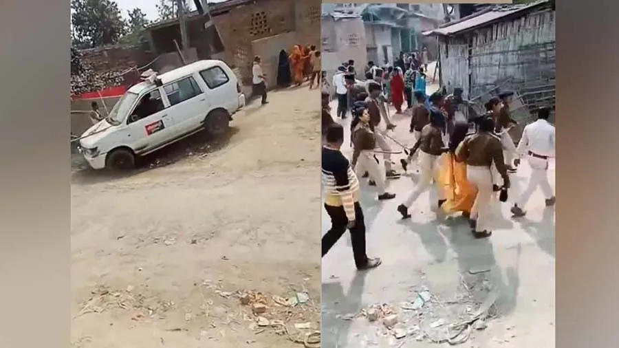 Video: ગામવાળાઓએ પોલીસકર્મીઓને દોડાવી દોડાવીને માર્યા