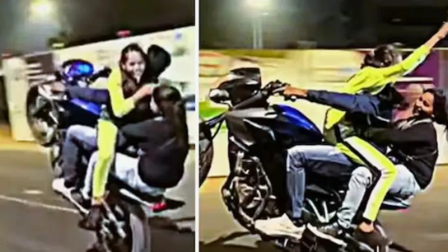 બાઇક પર બે છોકરીઓ સાથે સ્ટંટ કરતા છોકરાનો વીડિયો વાયરલ, પોલીસે કરી કાર્યવાહી