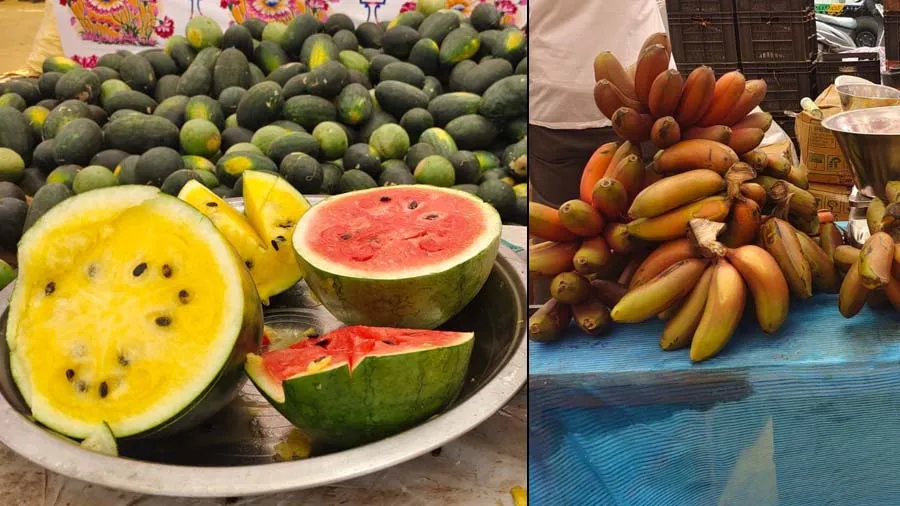 સુરતમાં લાલ કેળા અને પીળા તરબૂચનું આકર્ષણ, લાલ કરતા પીળા તરબૂચમાં...