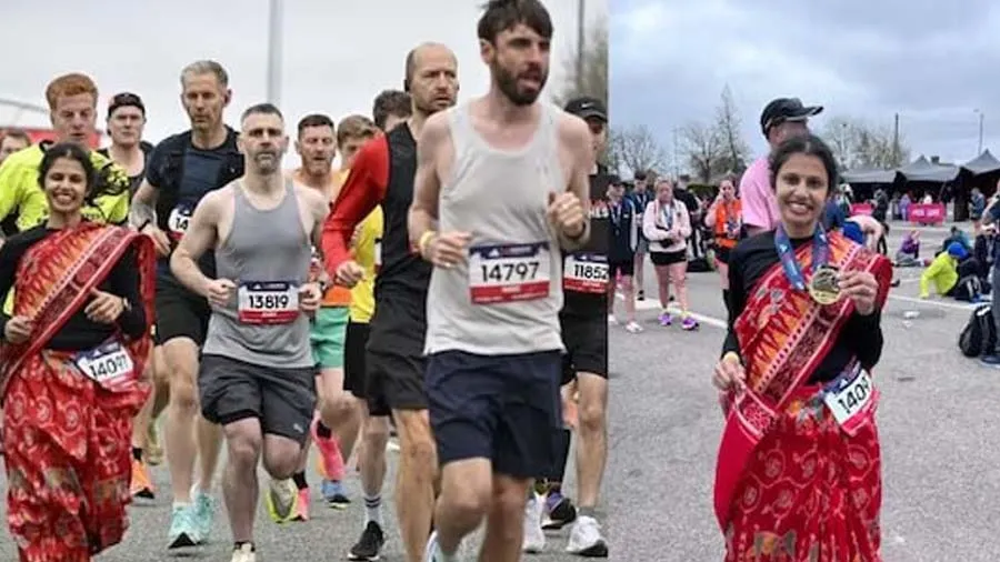 સાડી પહેરીને UKમાં ભારતીય મહિલા મેરેથોનમાં 42 કિ.મી દોડી, આ રાજ્યની સાડી છે