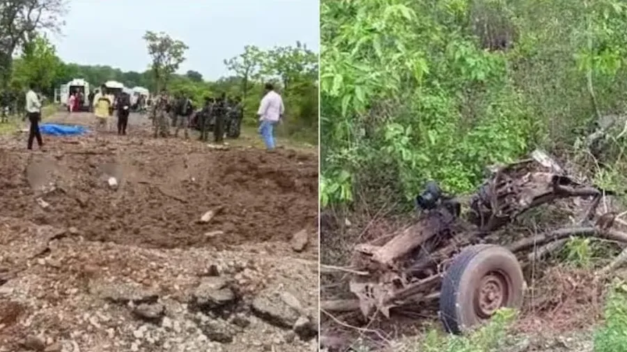 વિસ્ફોટથી મોટો ખાડો, જીપ ઉડી, દંતેવાડામાં નક્સલી હુમલામાં 10 જવાનો શહીદ, વીડિયો