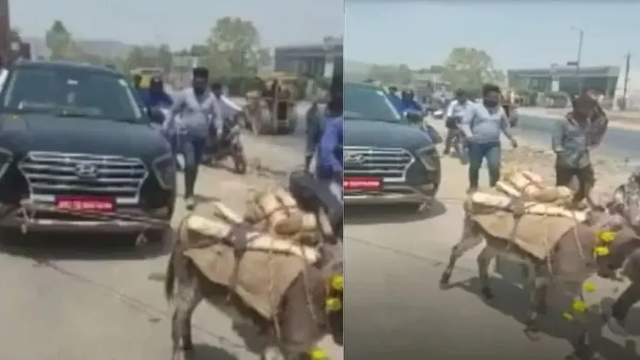 સાસરીયાવાળા સામે 18 લાખની કાર બગડી તો ગધેડા સાથે ખેંચીને શો રૂમ સુધી લઇ ગયો