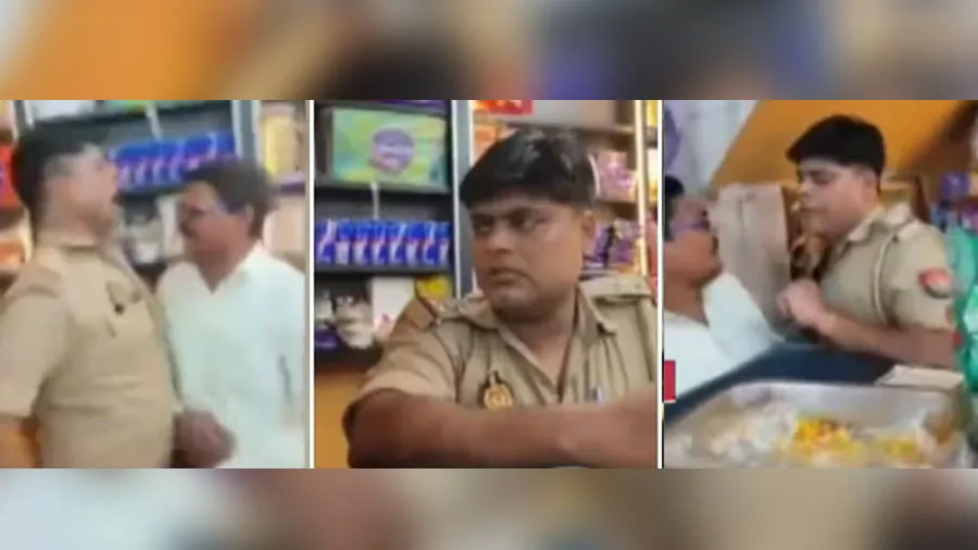 મફતમાં મિઠાઇ ન મળી તો નશામાં ધૂત પોલીસે દુકાનદાર સાથે મારામારી કરી, જુઓ વીડિયો