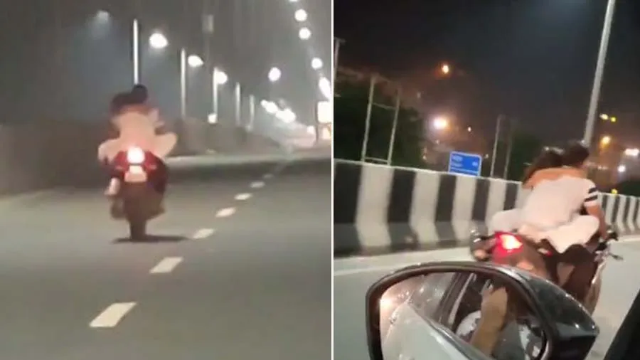 ચાલુ બાઇકે કપલ રોમાન્સ કરી રહ્યું હતું, પોલીસે એવો મેમો ફાડ્યો કે યાદ રહી જશે