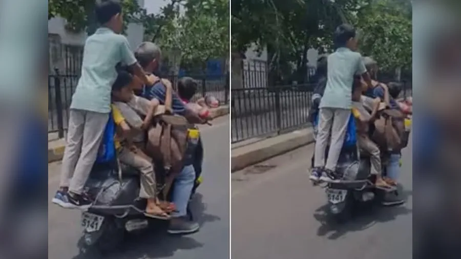 7 બાળકો લઇ સ્કૂટી પર ફરતો દેખાયો વ્યક્તિ, વીડિયો વાયરલ થતા પોલીસે કરી ધરપકડ