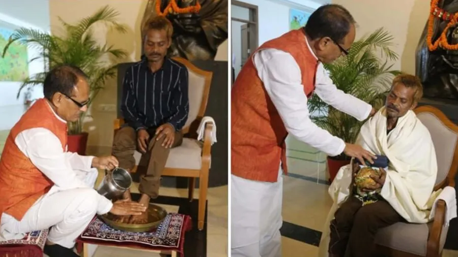 CM શિવરાજે આદિવાસી યુવકના પગ ધોયા,માફી માંગી, જાણો કેમ?