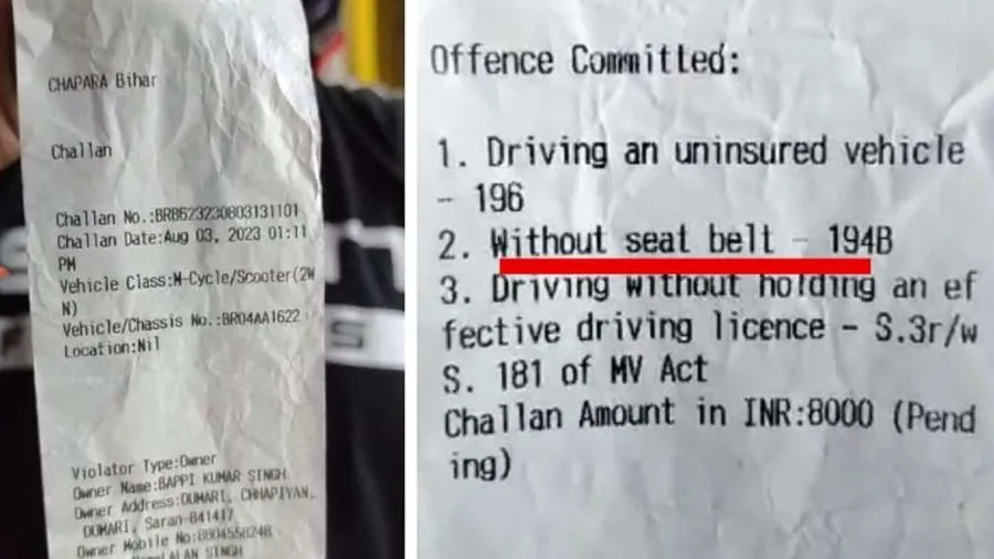 ટ્રાફિક પોલીસ કેટલી હોશિયાર, બાઇક ચાલકને આપી દીધું સીટ બેલ્ટનું ચલણ