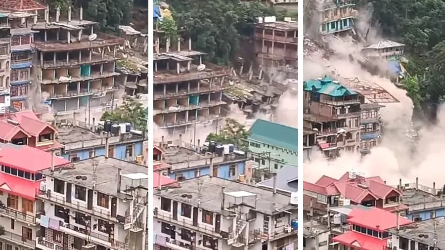 કુલ્લૂમાં સતત વરસાદથી ભારે તબાહી, 26 સેકન્ડમાં પડી ગઈ 7 ઇમારતો, જુઓ વીડિયો