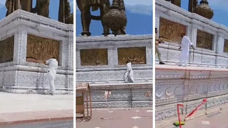 Video: સાળંગપુર પરિસરમાં વ્યક્તિ ઘૂસી ગયો, ભીંતચિત્ર પર કુહાડી મારી, કાળો કલર...