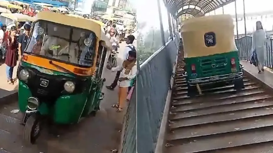 ટ્રાફિકથી બચવા ડ્રાઈવરે ફૂટઓવર બ્રીજ પર રીક્ષા ચઢાવી દીધી, જુઓ Video