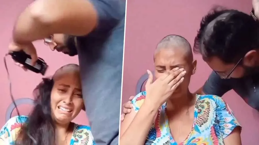 કેન્સર સામે લડતી પત્નીના વાળ કાપ્યા પતિએ પછી જે કર્યું દિલ જીતી લેશે, જુઓ Video