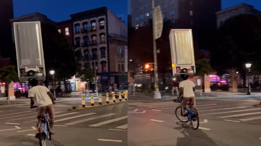 માથા પર ફ્રીજ લઇ સાઇકલ ચલાવતો દેખાયો યુવક, જુઓ Video