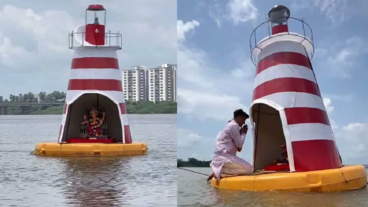 સુરતમાં તાપી નદીમાં ગણેશજીની સ્થાપના, હોડીમાં જવું પડે દર્શન કરવા
