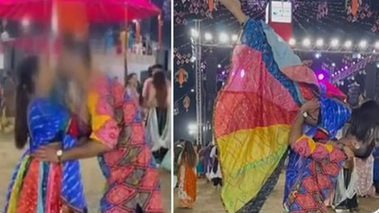 યુનાઈટેડ વે ગરબા ફરી વિવાદમાં! કપલે જાહેરમાં લિપ કિસ કરી, વીડિયો વાયરલ