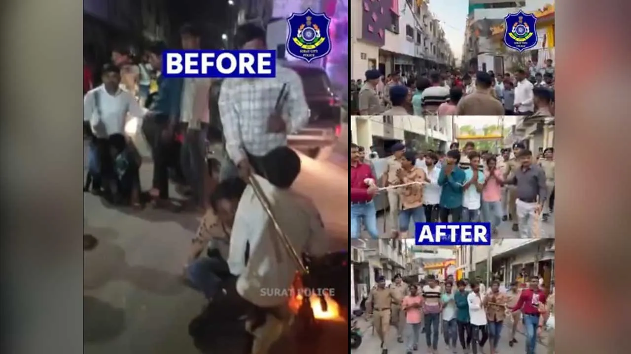 સુરતમાં ગુનો બને તે પહેલા જ પોલીસ પહોંચી ગયેલી, વીડિયોમાં જુઓ કેવી રીતે ટપોરીઓને ઉઠાવી લીધા