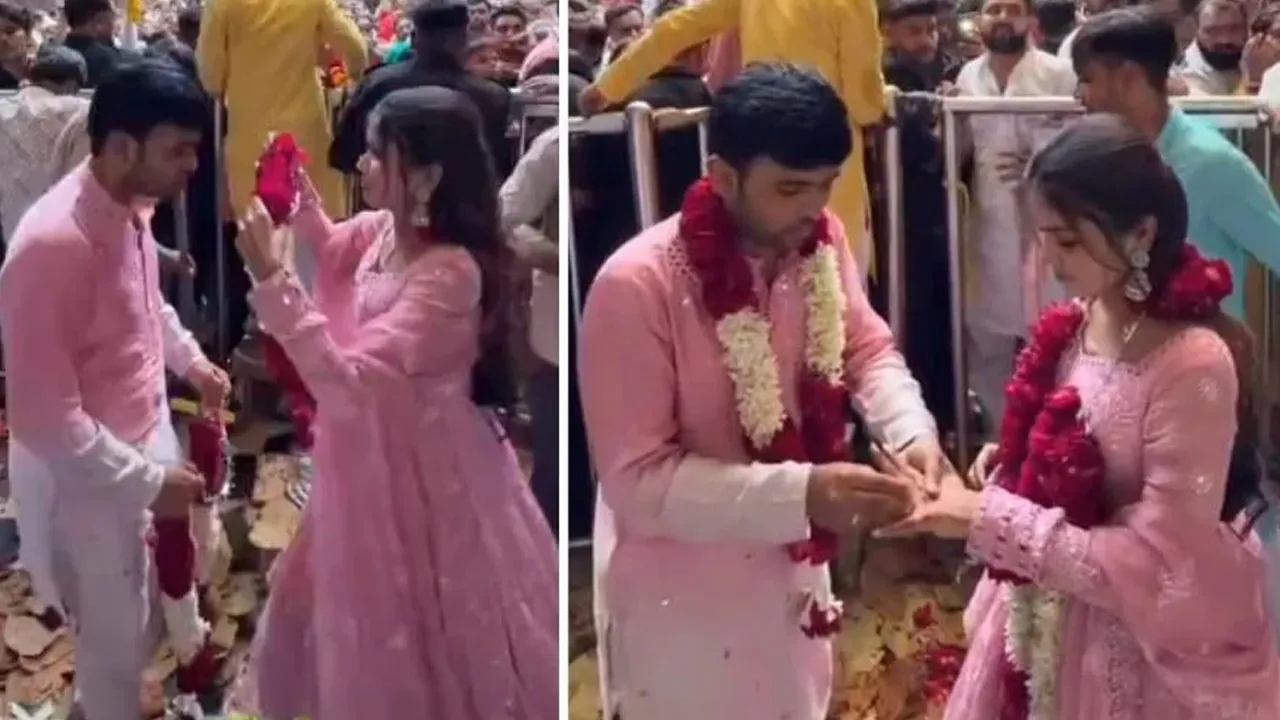 બાંકે બિહારી મંદિરમાં યુગલે કરી સગાઈ, વીડિયો વાયરલ થતા મચ્યો હોબાળો