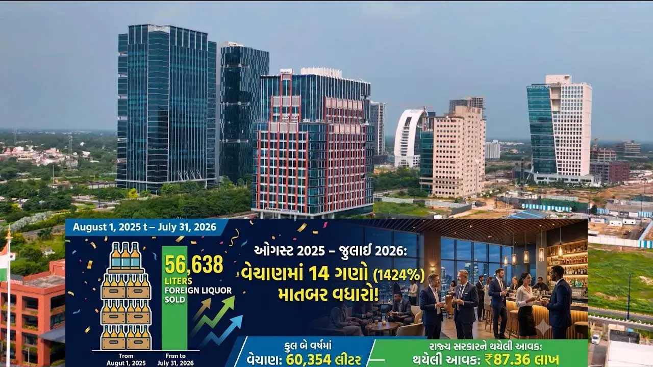 ગાંધીનગર ગિફ્ટ સિટીમાં દારૂના વેચાણમાં 1424 ટકાનો ઉછાળો, 2 વર્ષમાં 60,354 લીટરથી વધુ દારૂ વેચાયો