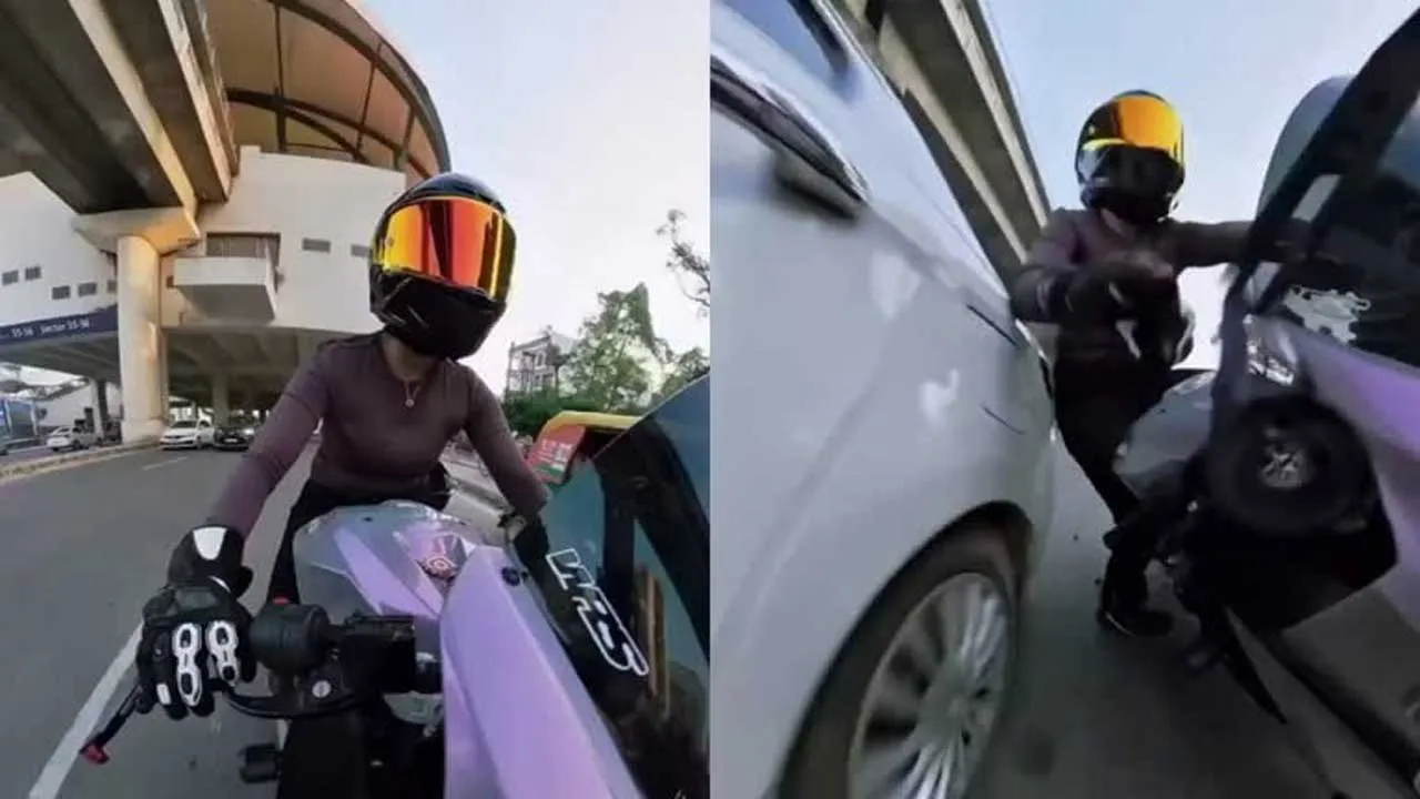 Car Driver-Woman Biker