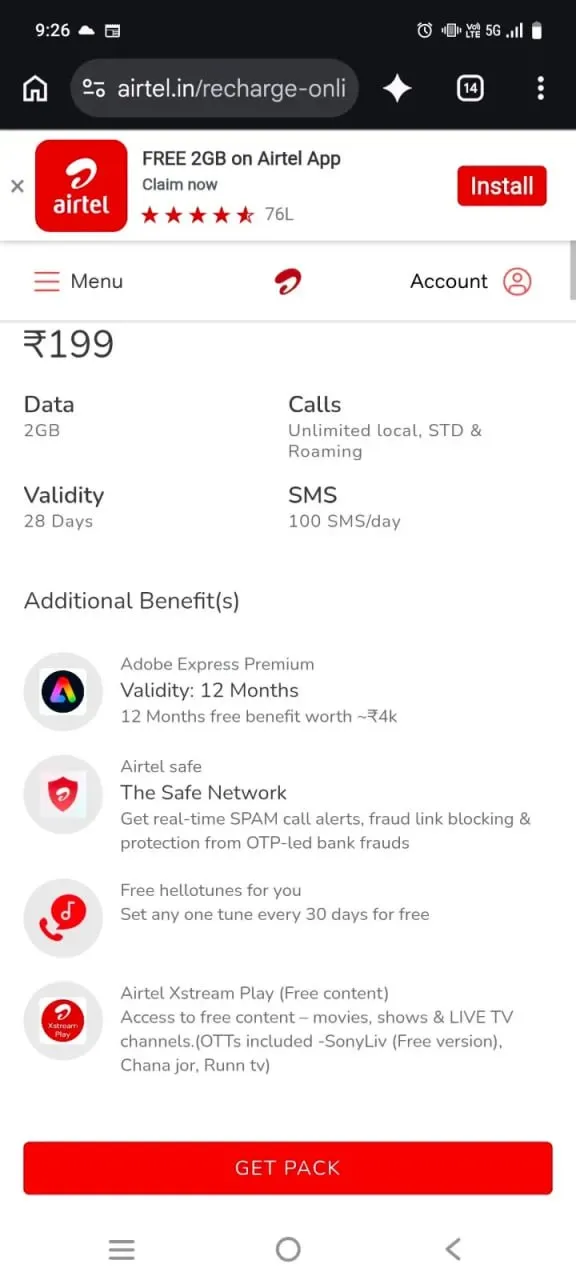 Airtel Recharge Plan