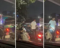 વડોદરામાં એક યુવક રસ્તાની વચ્ચે ગાડી મૂકીને પેશાબ કરવા લાગ્યો, પોલીસે પાઠ ભણાવ્યો