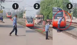 વ્યક્તિ ગુટખા થૂંકવા પાટા નજીક ગયો... ત્યાં આવી વંદે ભારત એક્સપ્રેસ ટ્રેન, સ્ટેશન પર જ...